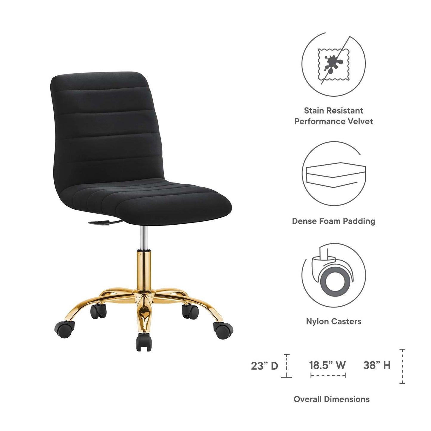 Ripple Armless Performance Velvet Office Chair Gold Black EEI-4972-GLD-BLK