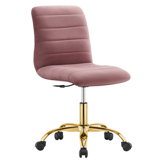 Ripple Armless Performance Velvet Office Chair Gold Dusty Rose EEI-4972-GLD-DUS