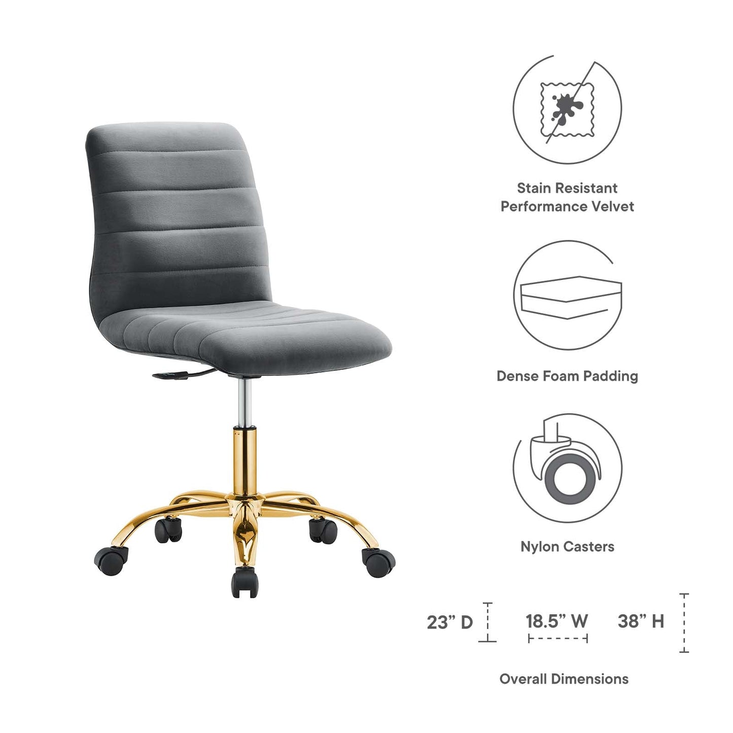 Ripple Armless Performance Velvet Office Chair Gold Gray EEI-4972-GLD-GRY