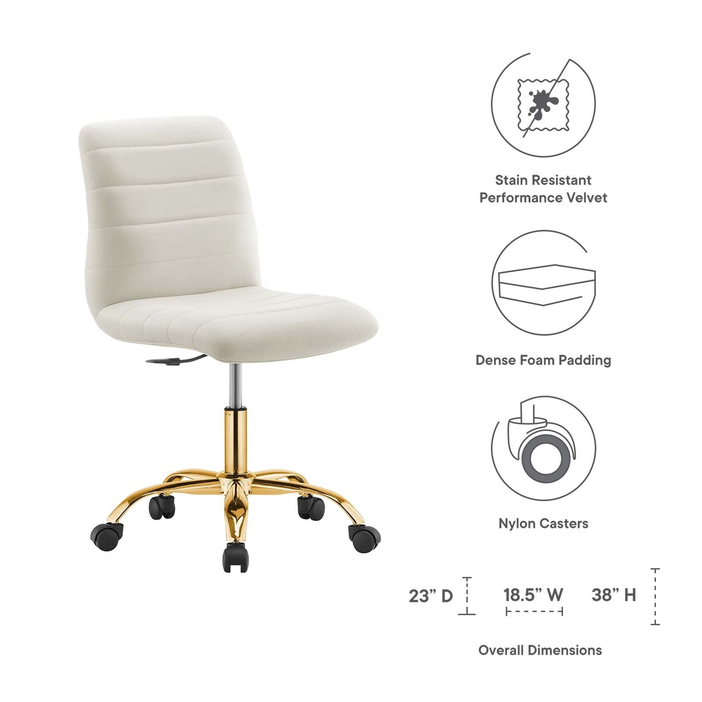 Ripple Armless Performance Velvet Office Chair Gold Ivory EEI-4972-GLD-IVO
