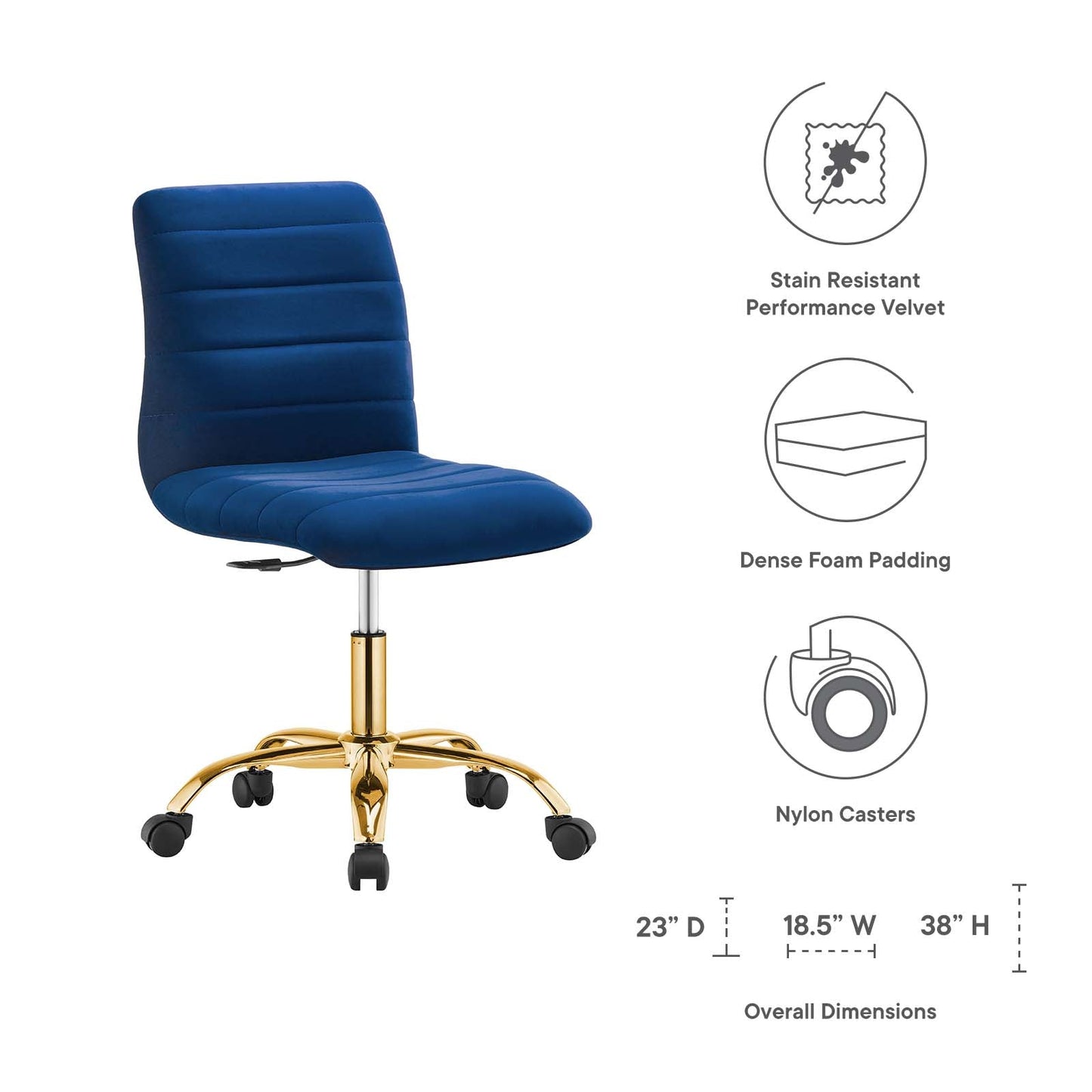 Ripple Armless Performance Velvet Office Chair Gold Navy EEI-4972-GLD-NAV
