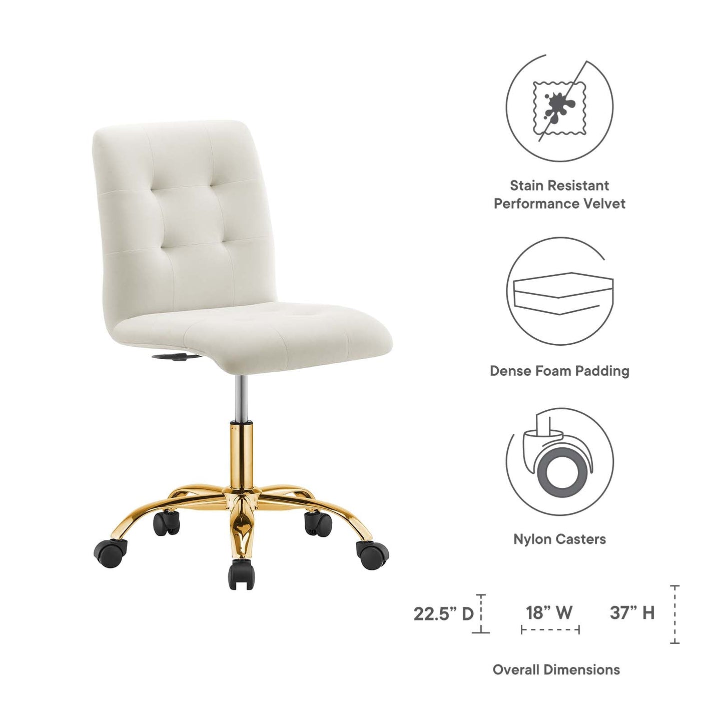 Prim Armless Performance Velvet Office Chair Gold Ivory EEI-4973-GLD-IVO