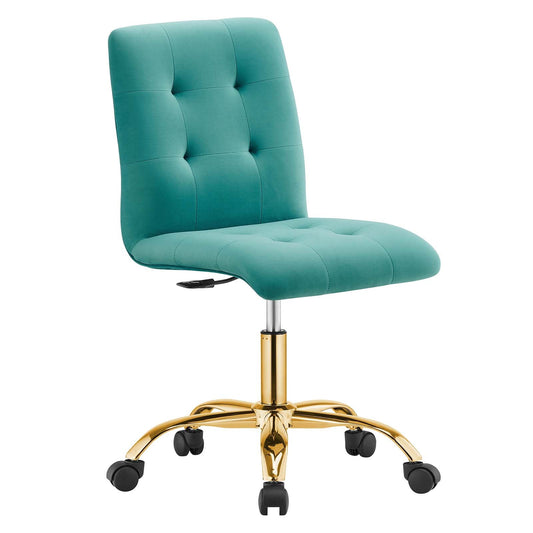 Prim Armless Performance Velvet Office Chair Gold Teal EEI-4973-GLD-TEA