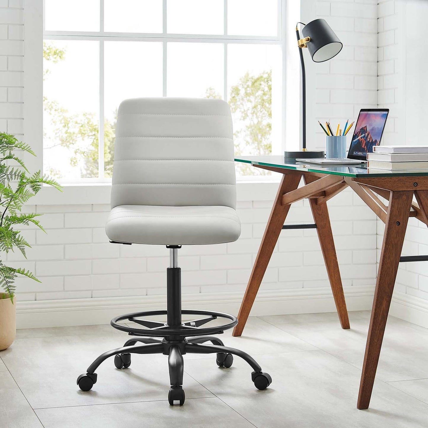Ripple Armless Mid Back Vinyl and Vegan Leather Office Chair