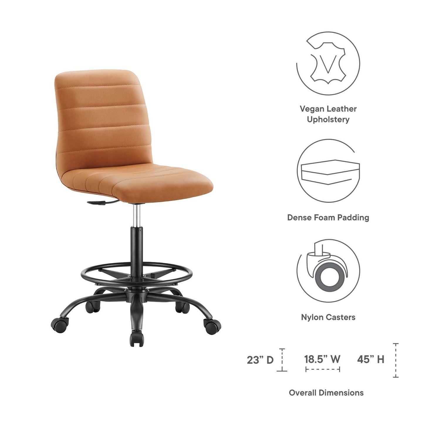 Ripple Armless Mid Back Vinyl and Vegan Leather Office Chair