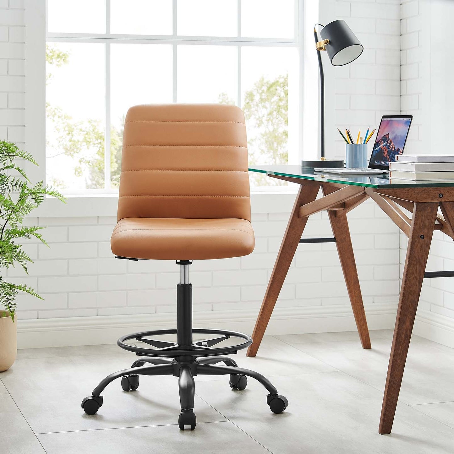 Ripple Armless Mid Back Vinyl and Vegan Leather Office Chair