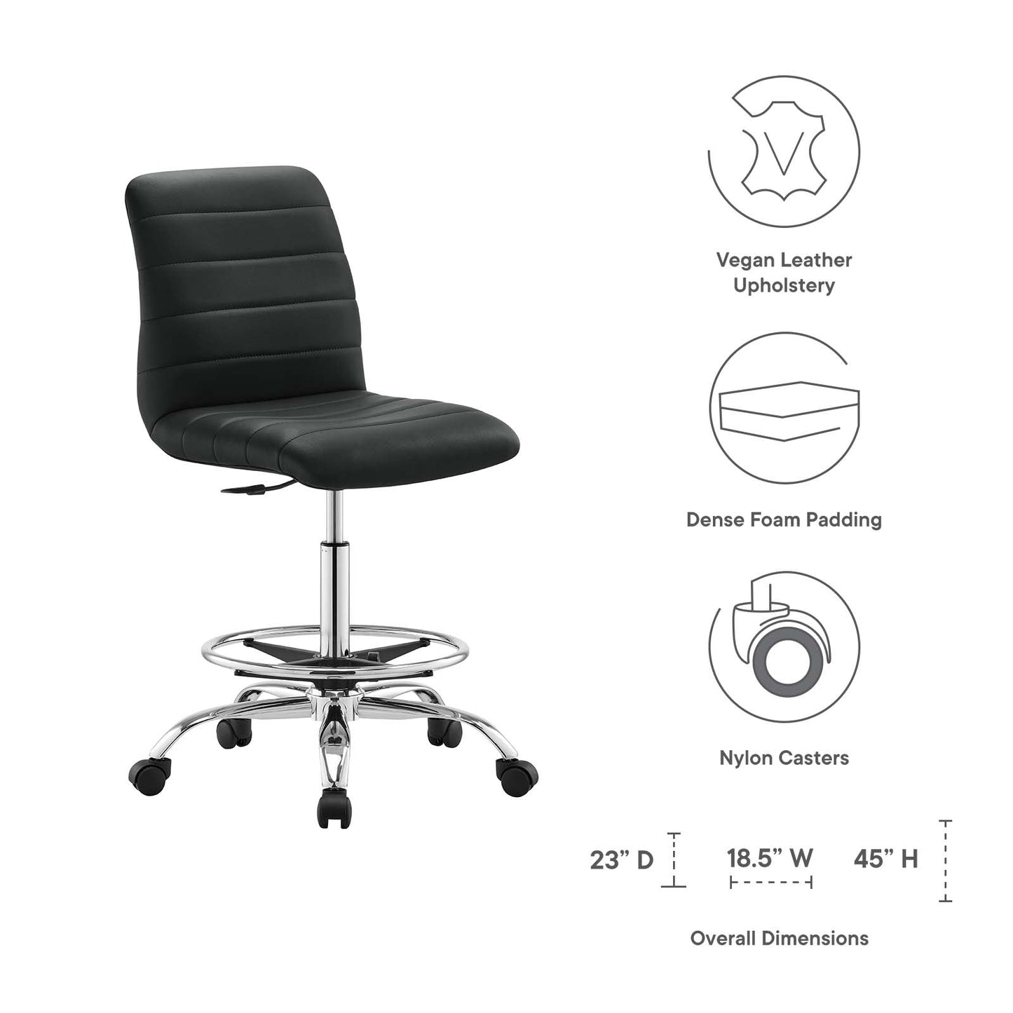 Ripple Armless Mid Back Vinyl and Vegan Leather Office Chair