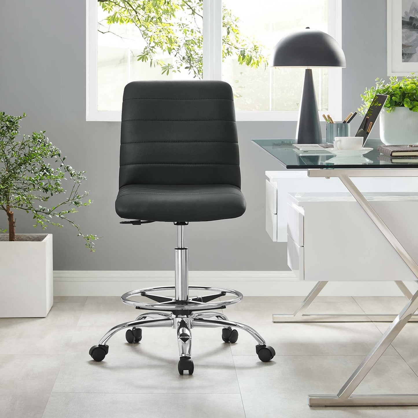 Ripple Armless Mid Back Vinyl and Vegan Leather Office Chair