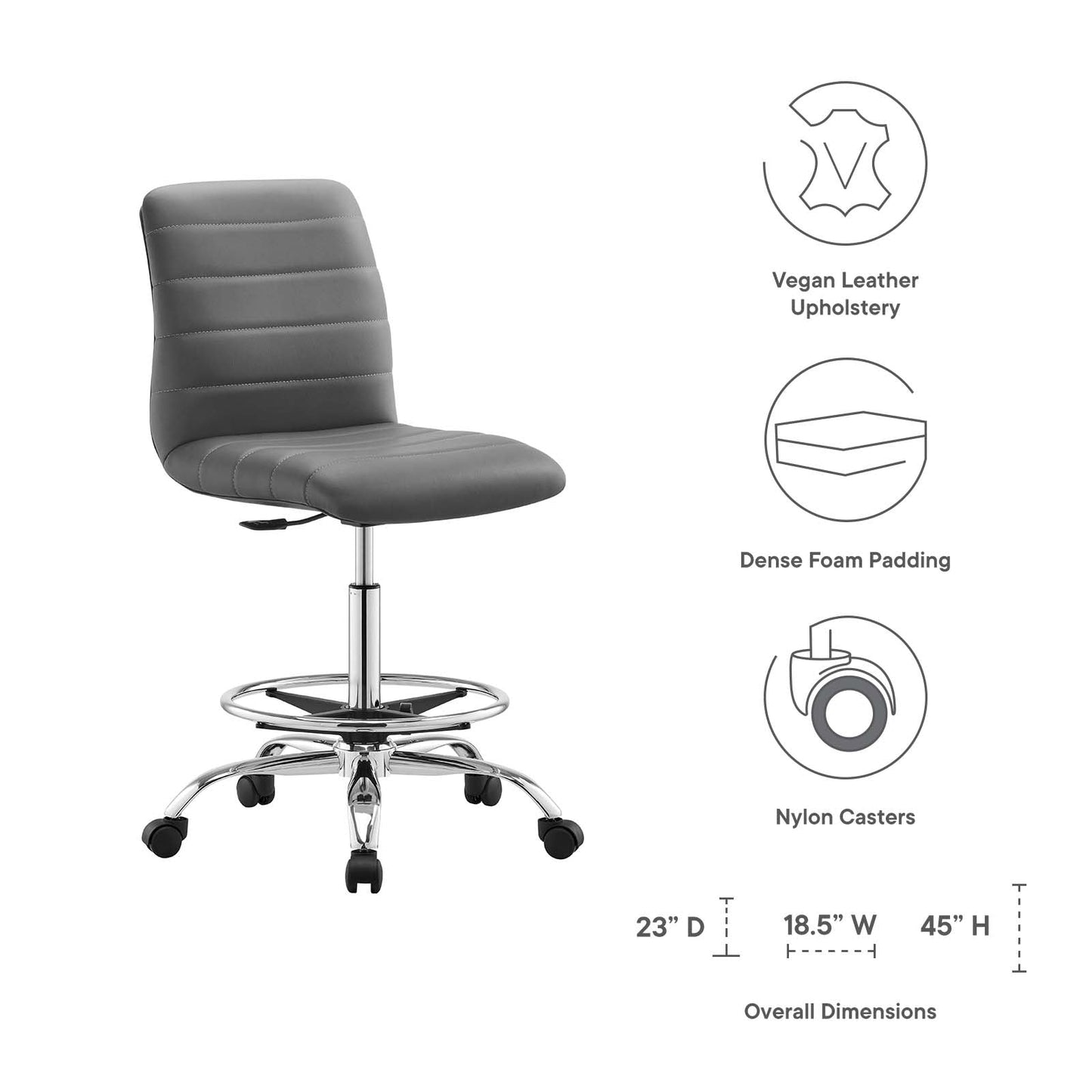 Ripple Armless Mid Back Vinyl and Vegan Leather Office Chair