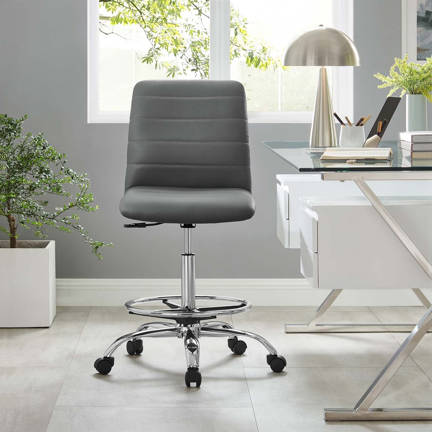 Ripple Armless Mid Back Vinyl and Vegan Leather Office Chair