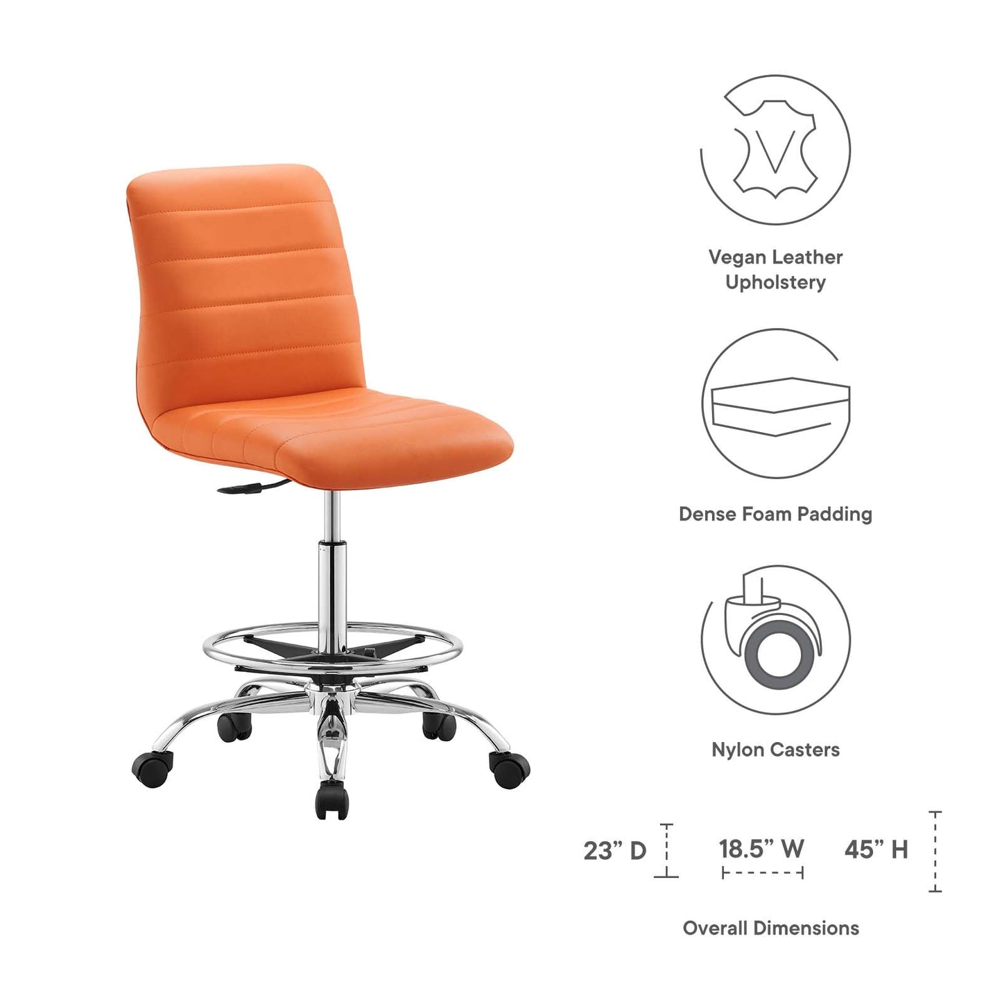 Ripple Armless Mid Back Vinyl and Vegan Leather Office Chair