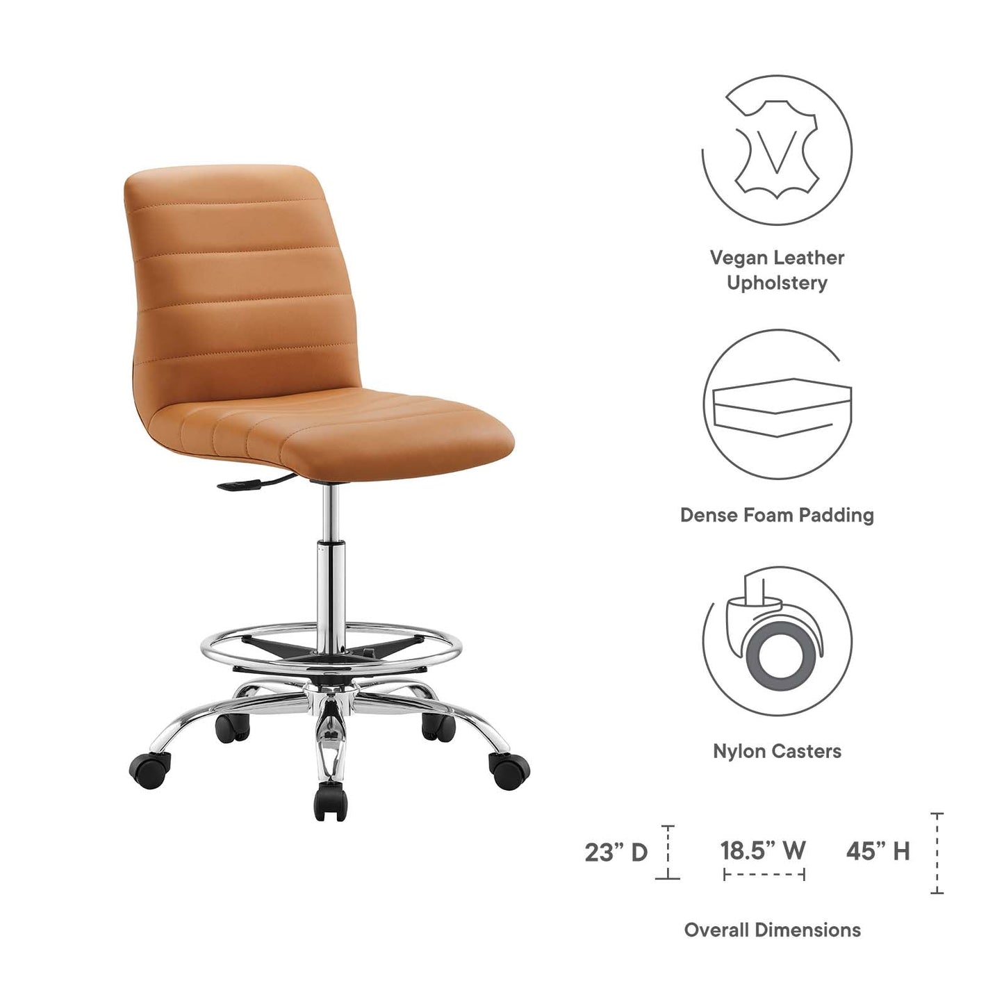 Ripple Armless Mid Back Vinyl and Vegan Leather Office Chair