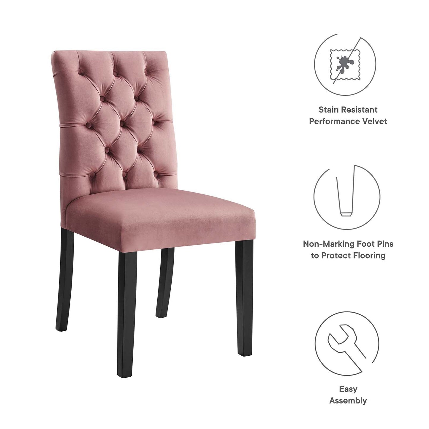 Duchess Performance Velvet Dining Chairs - Set of 2 Dusty Rose EEI-5011-DUS