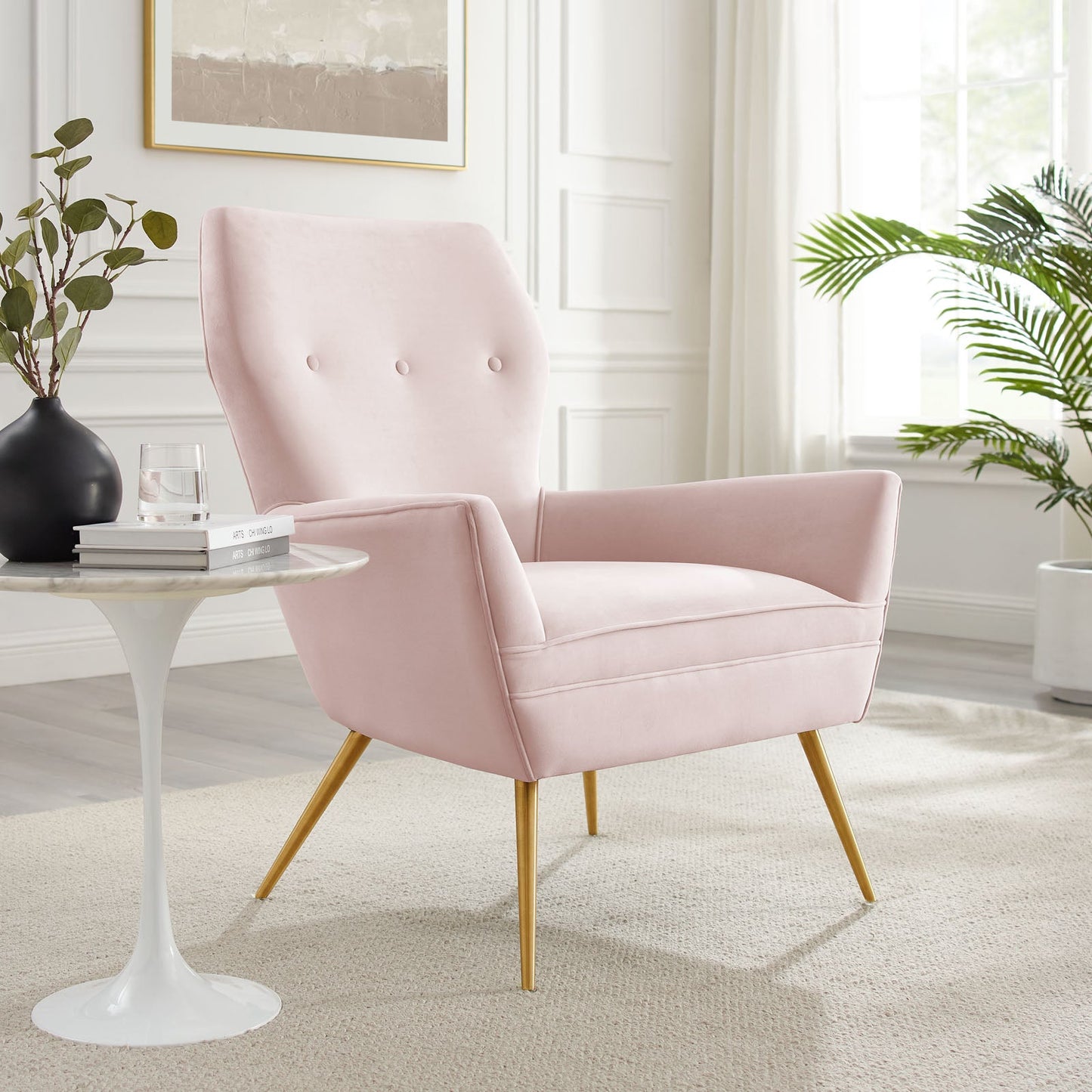 Renata Button Tufted Performance Velvet Armchair Pink EEI-5020-PNK