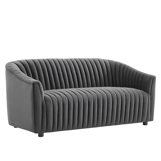 Announce Performance Velvet Channel Tufted Loveseat Charcoal EEI-5054-CHA