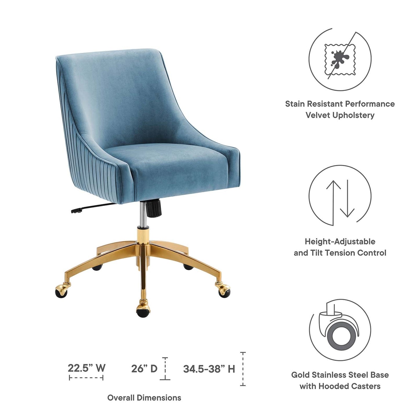 Discern Performance Velvet Office Chair Light Blue EEI-5080-LBU