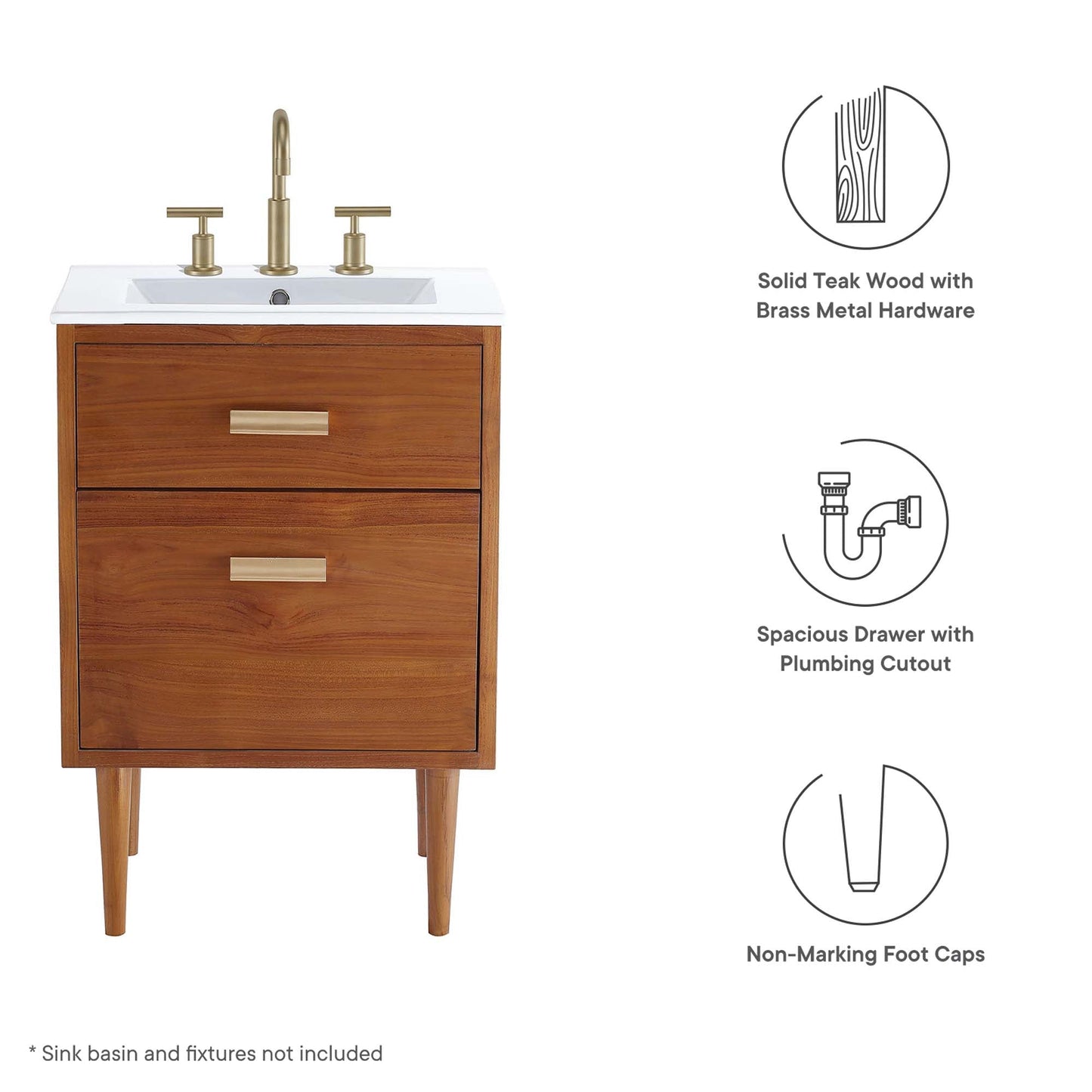 Cassia 24" Teak Wood Bathroom Vanity Cabinet (Sink Basin Not Included) by Modway EEI-5082-NAT