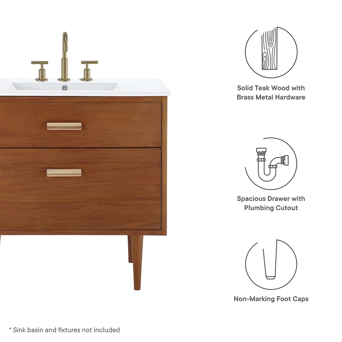 Cassia 36" Teak Wood Bathroom Vanity Cabinet (Sink Basin Not Included) by Modway EEI-5083-NAT