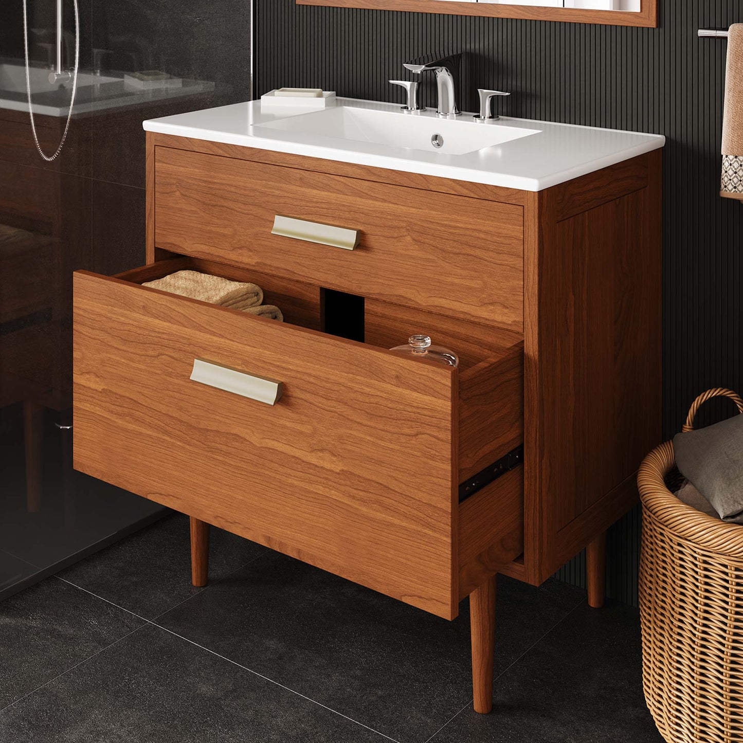 Cassia 36" Teak Wood Bathroom Vanity Cabinet (Sink Basin Not Included) by Modway EEI-5083-NAT