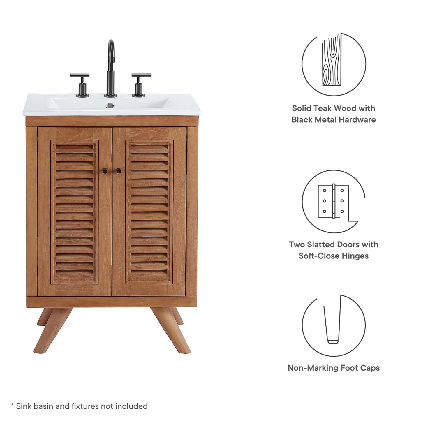 Birdie 24" Teak Wood Bathroom Vanity Cabinet (Sink Basin Not Included) by Modway EEI-5086-NAT