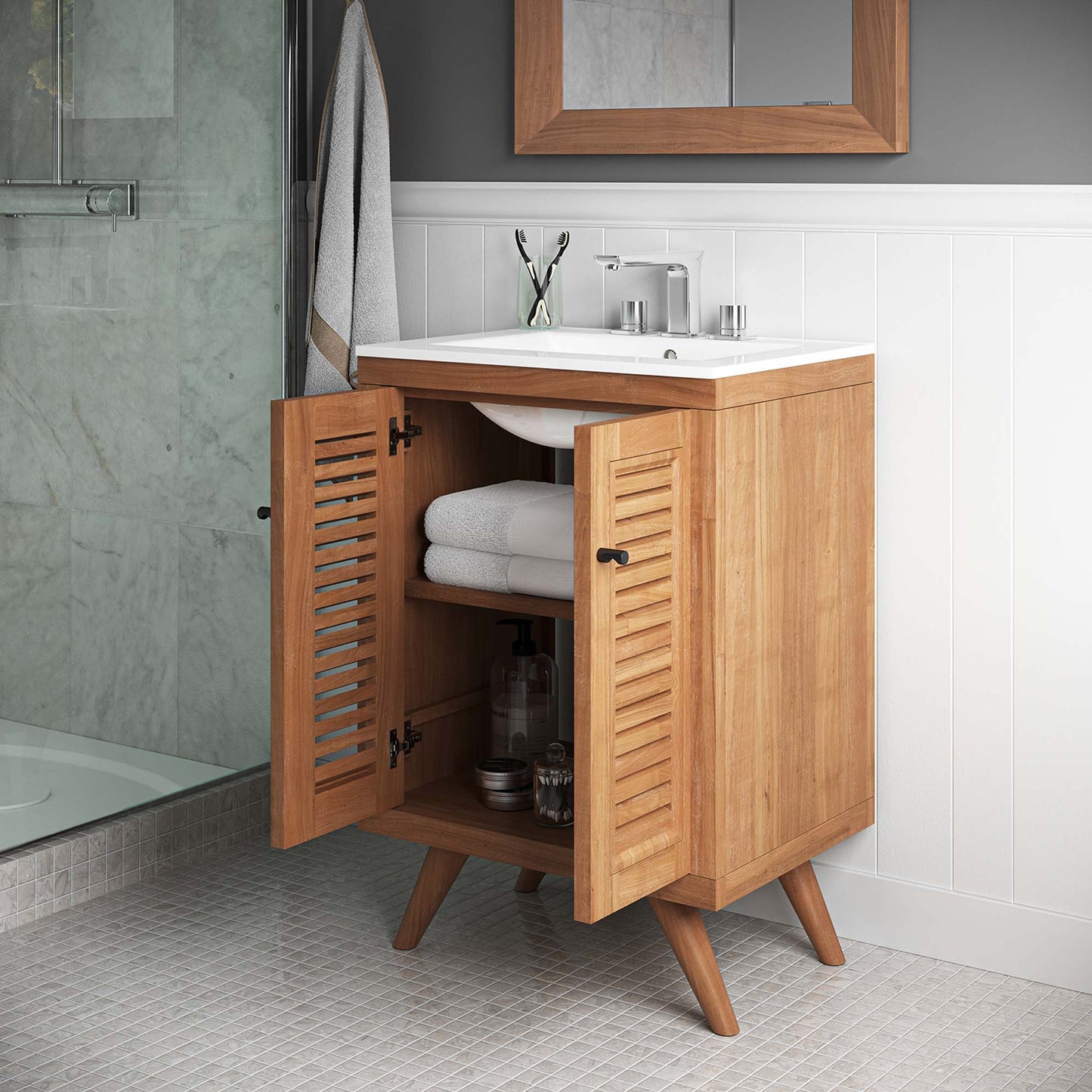 Birdie 24" Teak Wood Bathroom Vanity Cabinet (Sink Basin Not Included) by Modway EEI-5086-NAT