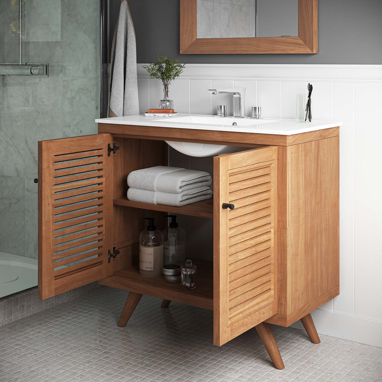 Birdie 36" Teak Wood Bathroom Vanity Cabinet (Sink Basin Not Included) by Modway EEI-5087-NAT