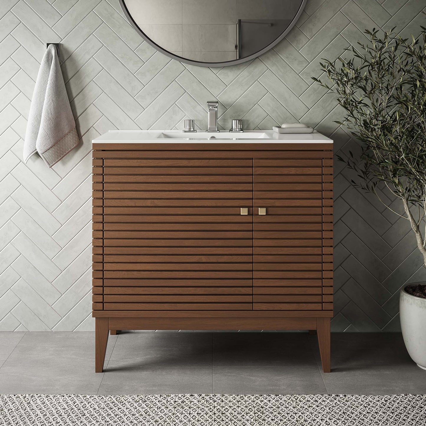 Ledger 36" Wood Bathroom Vanity Cabinet (Sink Basin Not Included) by Modway EEI-5089-WAL