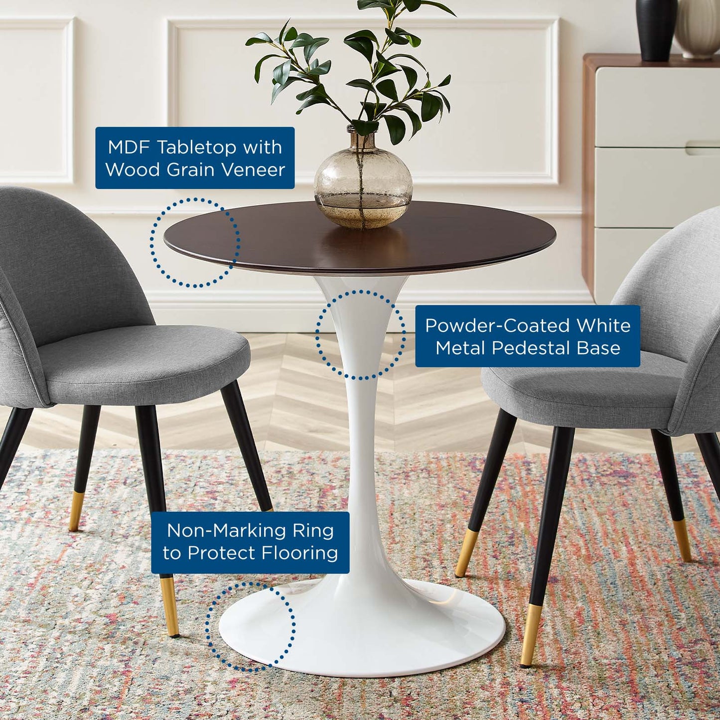 Lippa 28" Artificial Marble & Wood Dining Table Collection