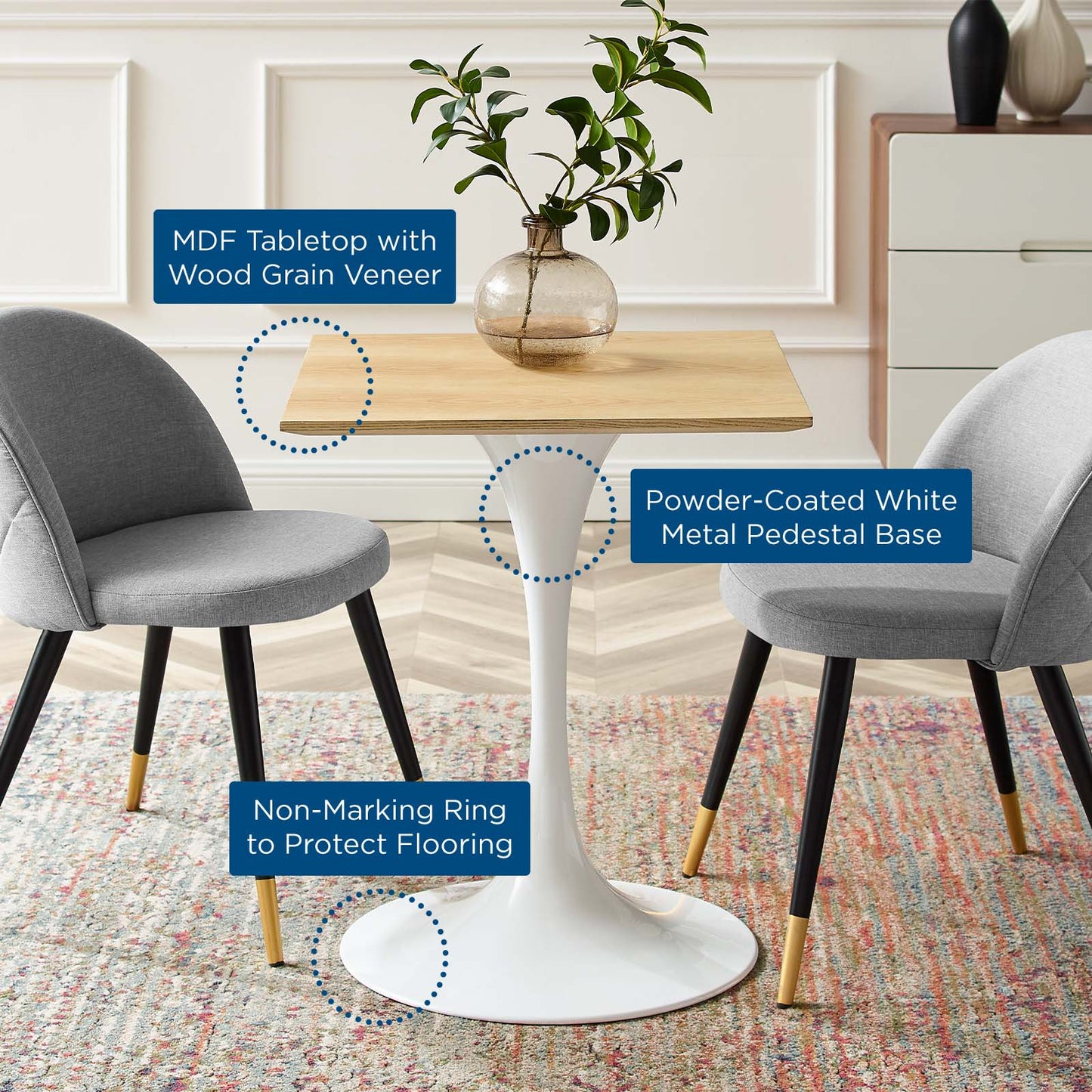 Lippa 24" Square Wood Dining Table - Various Finishes and Styles