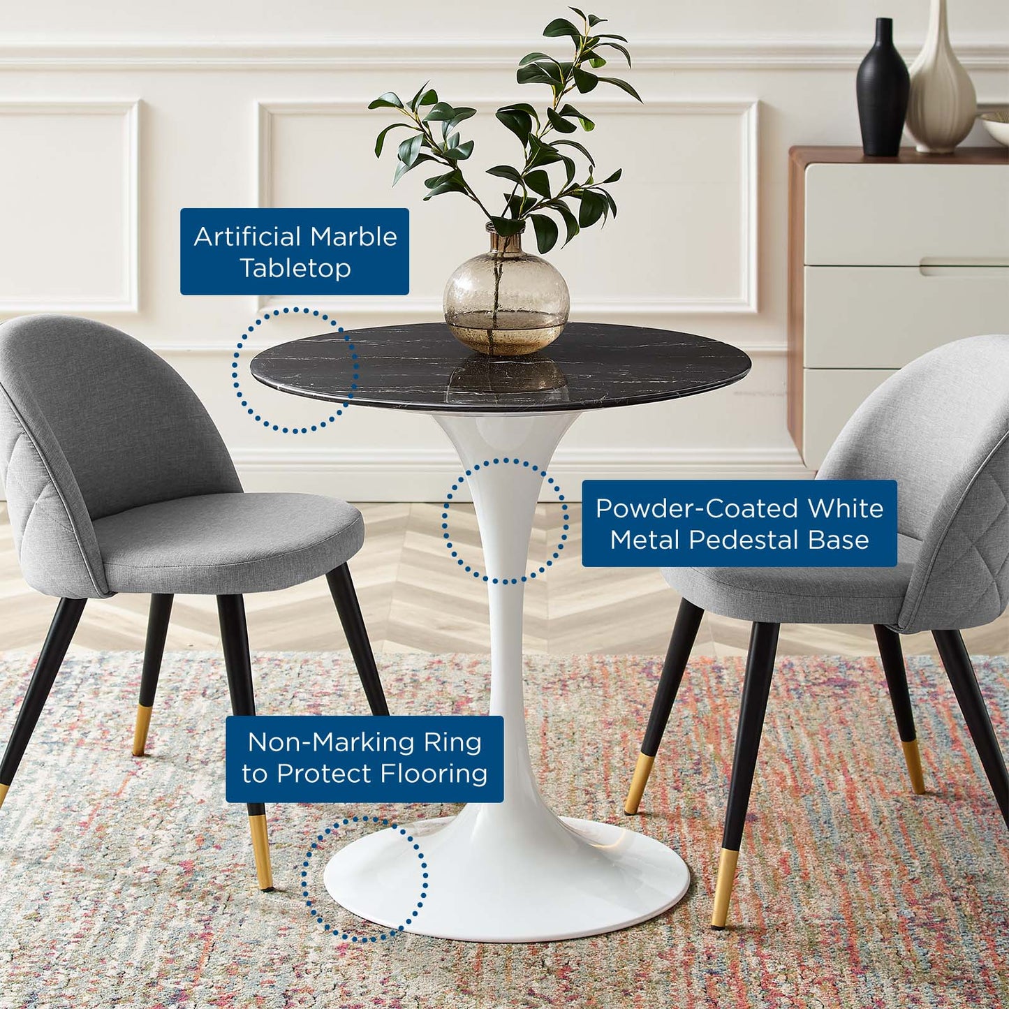 Lippa 28" Artificial Marble & Wood Dining Table Collection