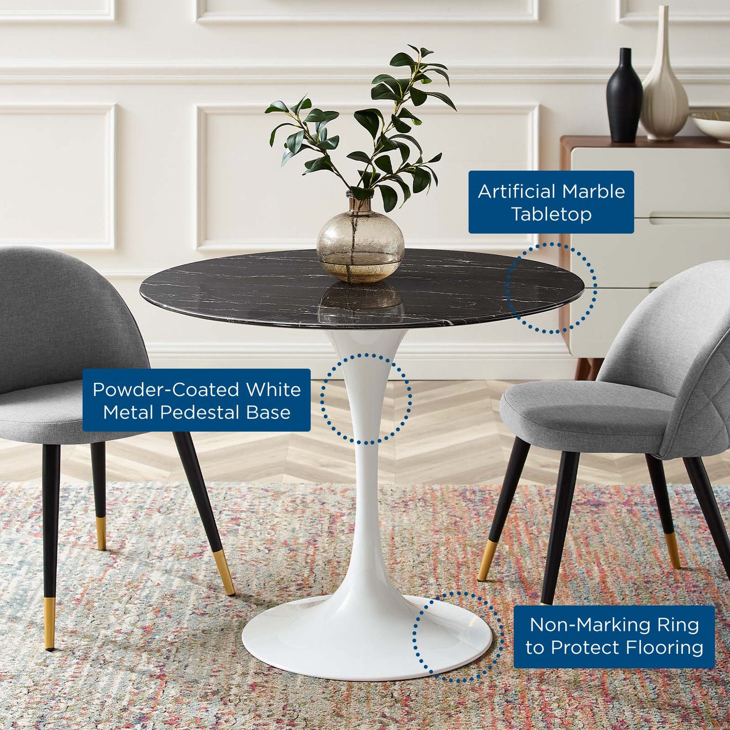 Lippa 36" Artificial Marble and Wood Dining Table Collection