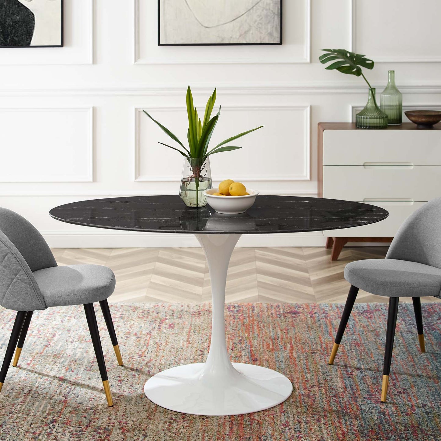 Lippa 54" Oval Artificial Marble Dining Table