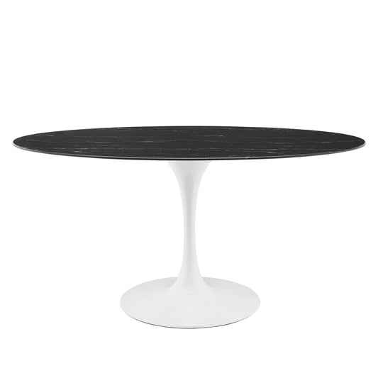 Lippa 60" Oval Dining Table with Artificial Marble and Wood Top