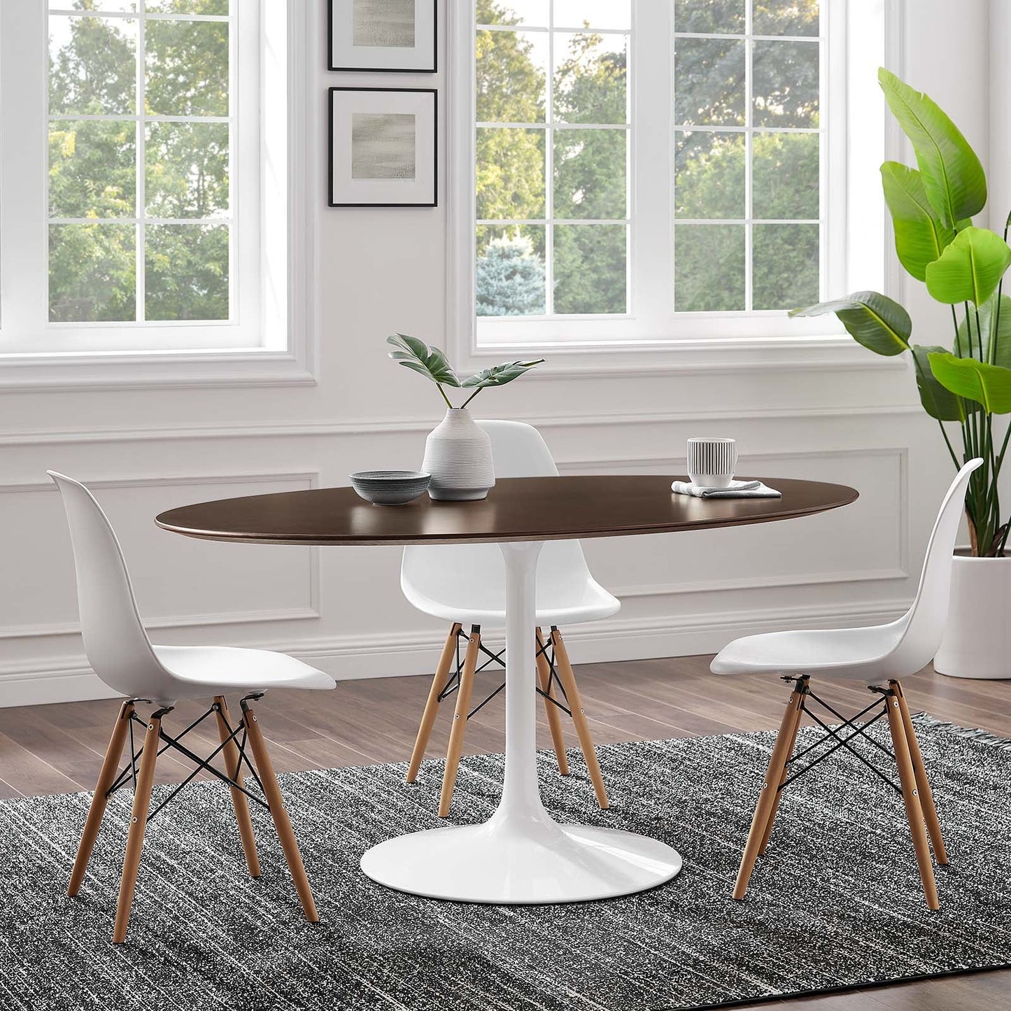 Lippa 60" Oval Dining Table with Artificial Marble and Wood Top