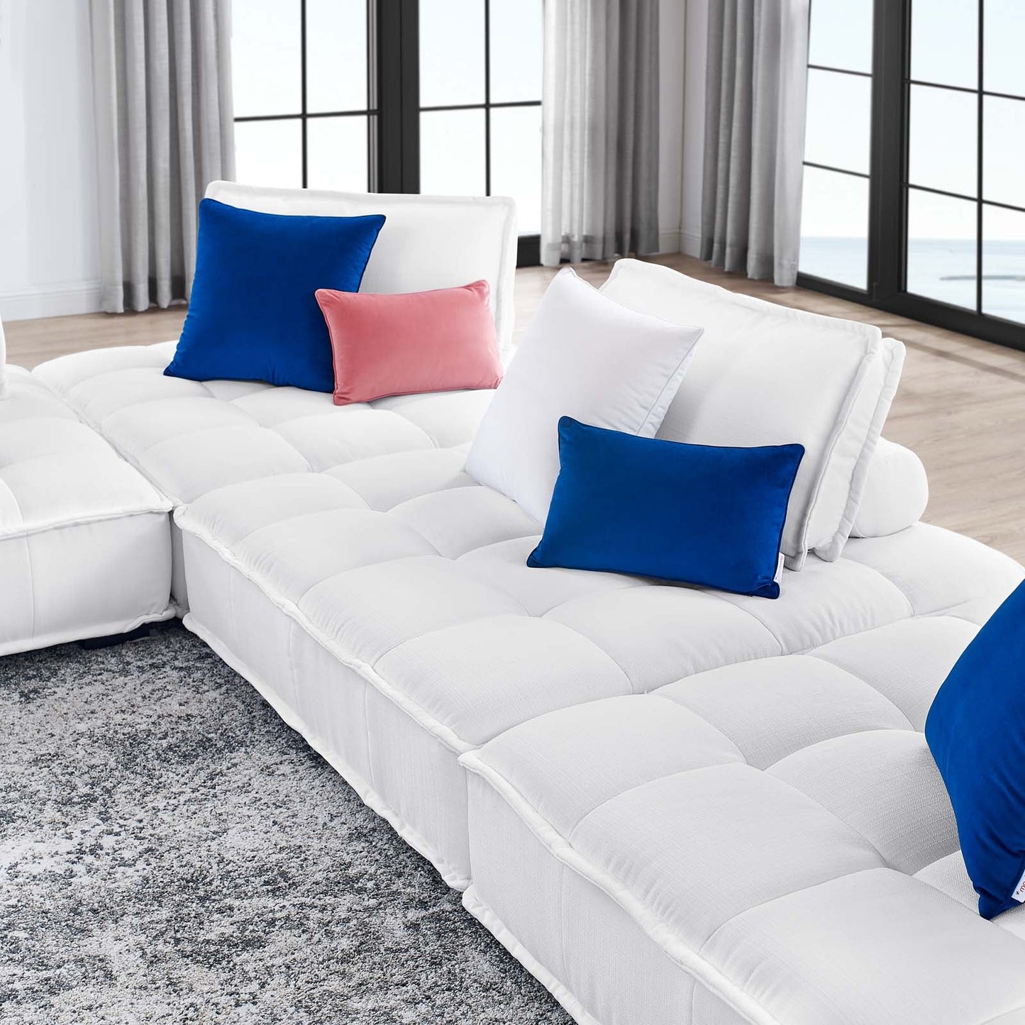 Saunter Tufted Fabric Fabric 4-Piece Sectional Sofa White EEI-5208-WHI