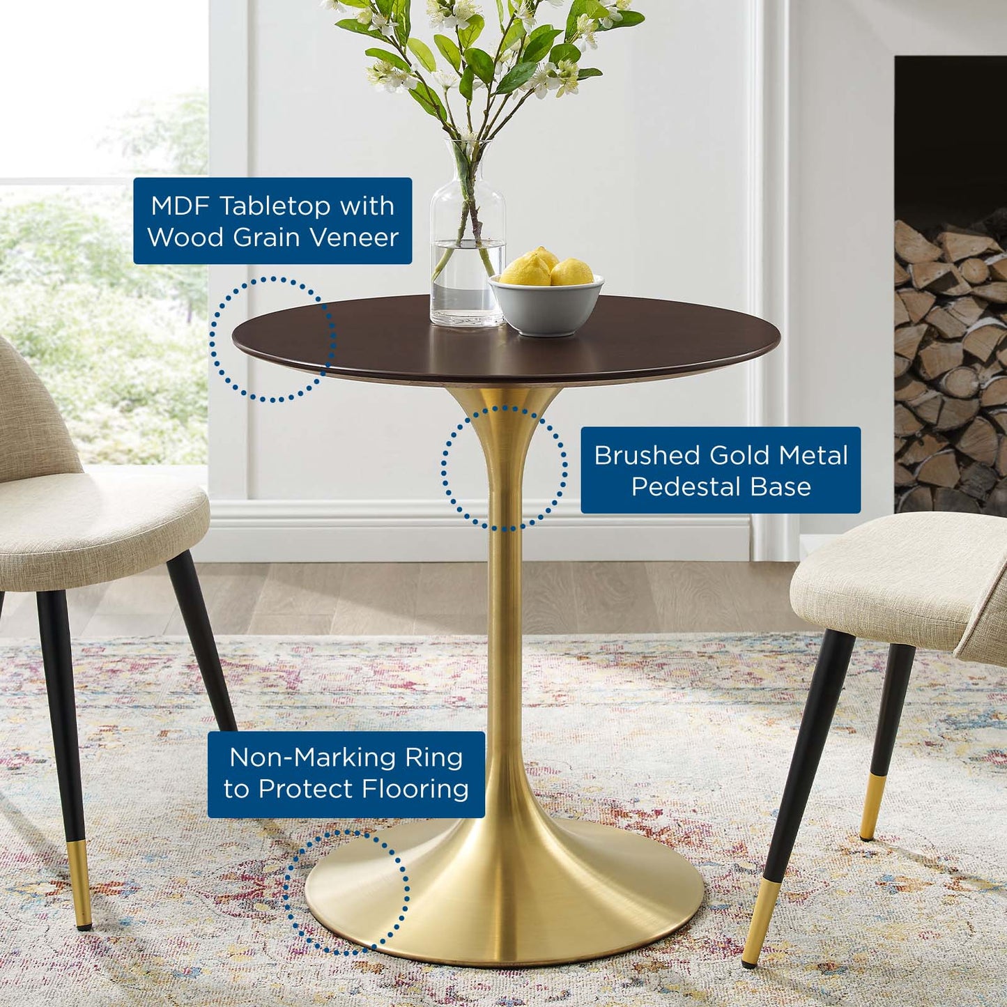 Lippa 28" Artificial Marble & Wood Dining Table Collection