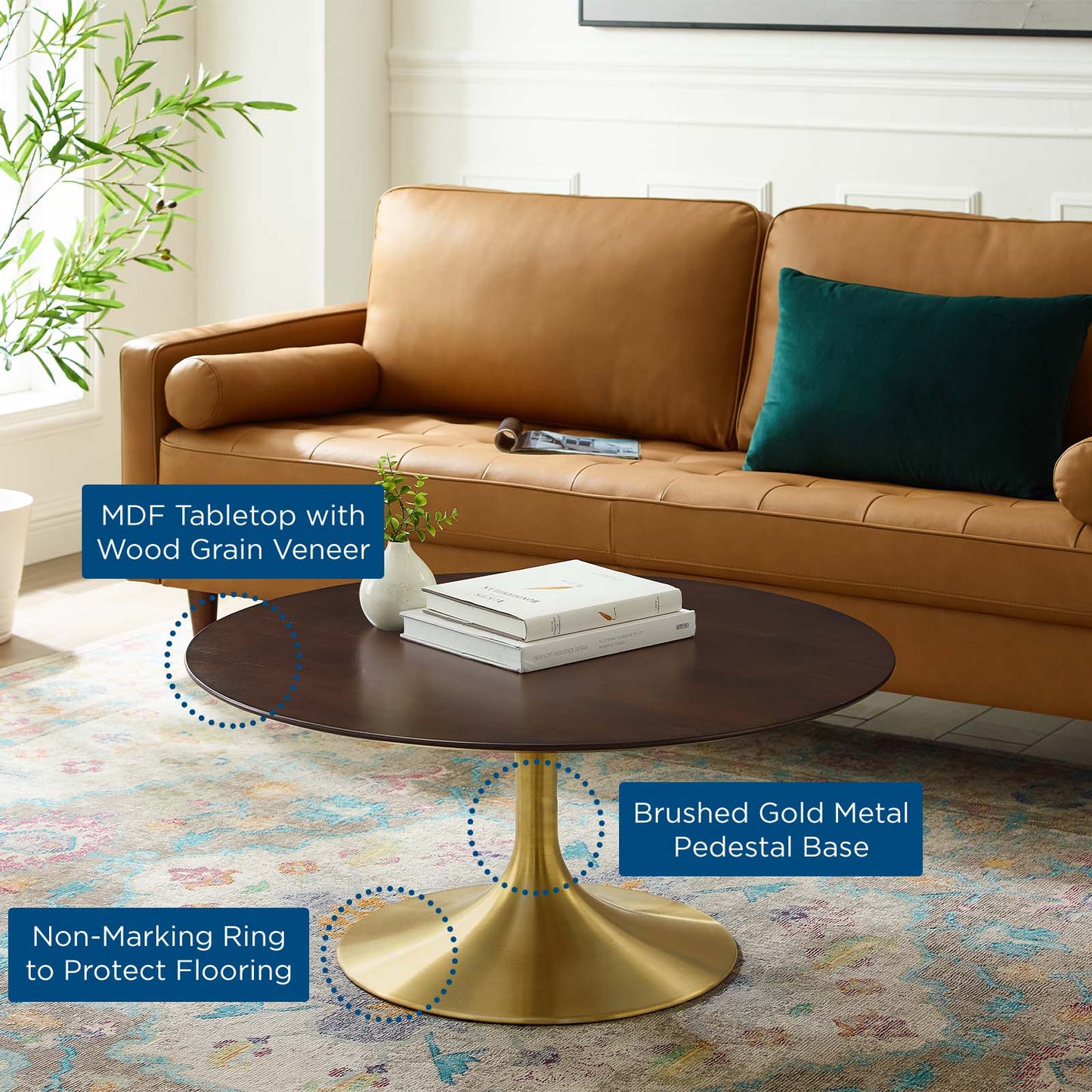 Lippa 36" Artificial Marble and Wood Coffee Table Collection