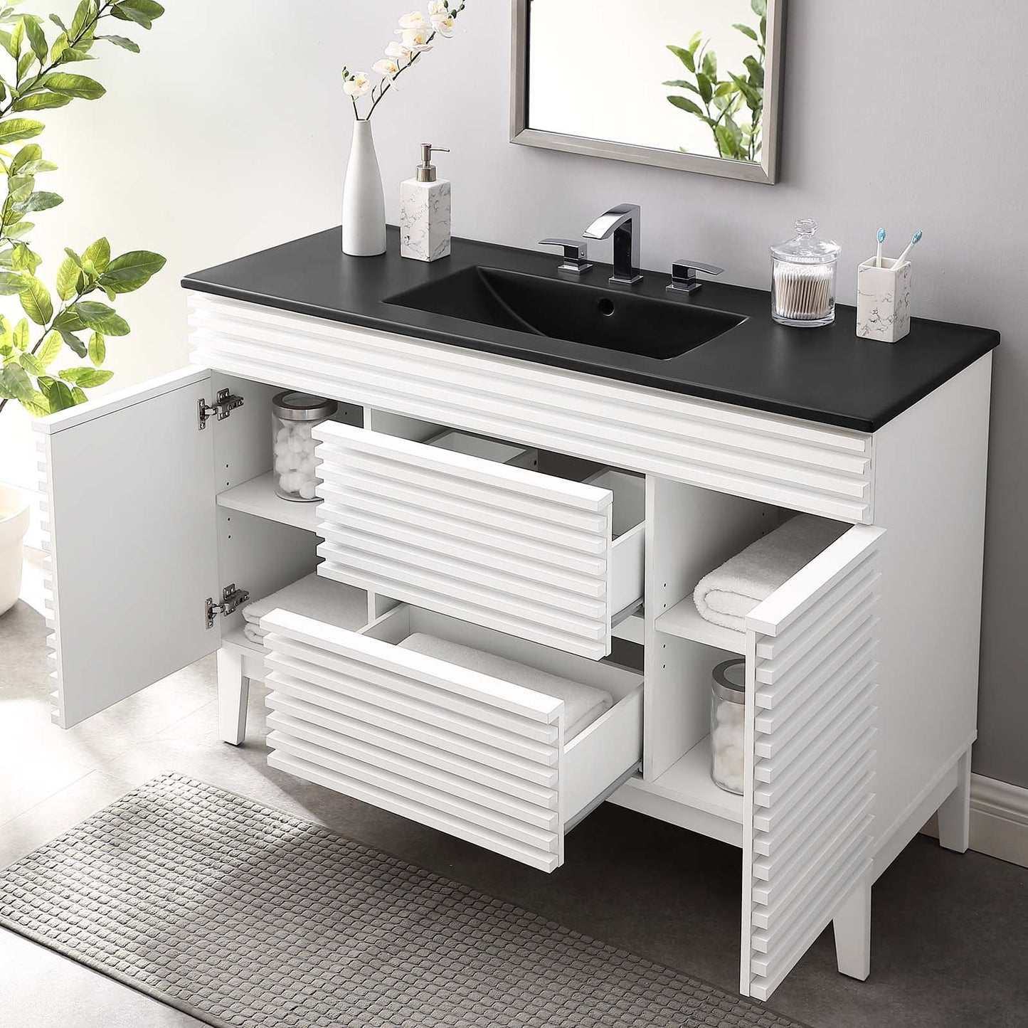 Render 48" Single Sink Bathroom Vanity White Black EEI-5398-WHI-BLK