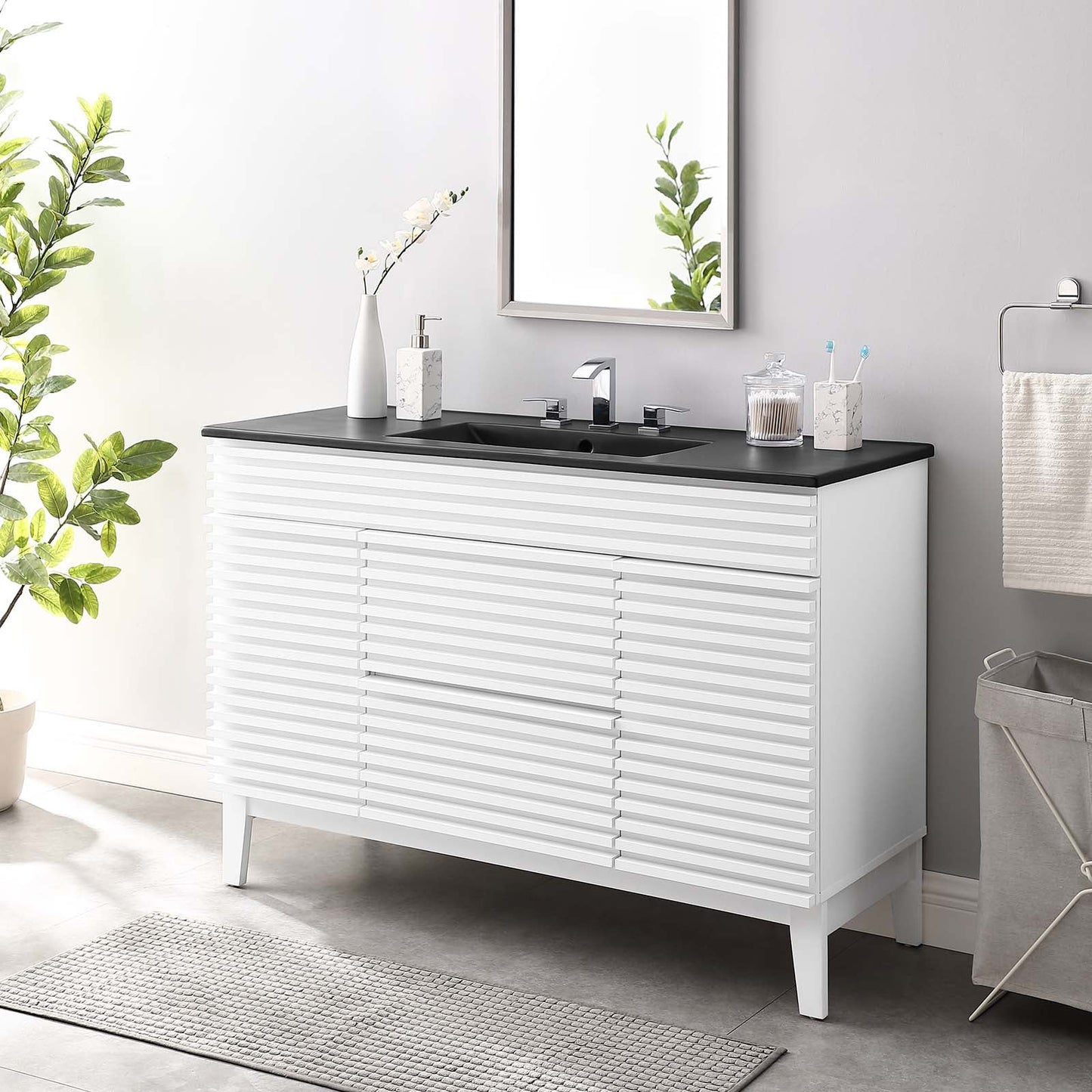 Render 48" Single Sink Bathroom Vanity White Black EEI-5398-WHI-BLK