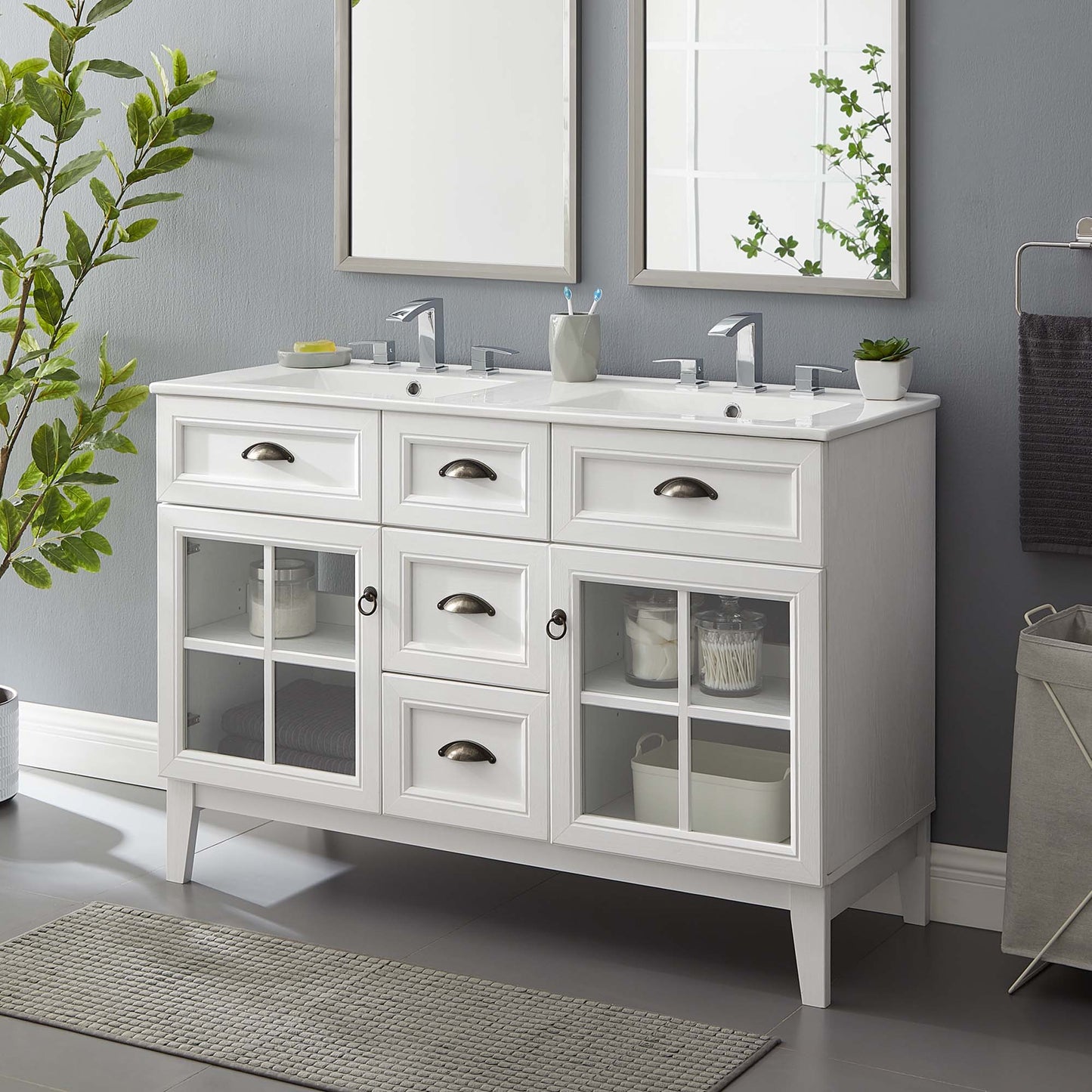 Isle 48" Double Bathroom Vanity Cabinet by Modway EEI-5428-WHI-WHI