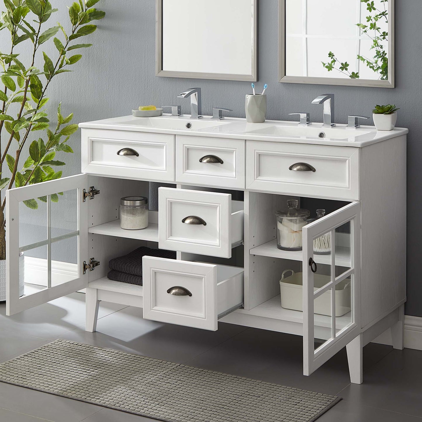 Isle 48" Double Bathroom Vanity Cabinet by Modway EEI-5428-WHI-WHI