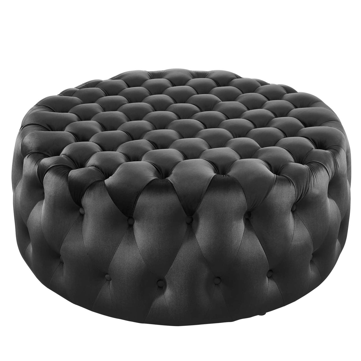 Amour Tufted Button Large Round Performance Velvet Ottoman Black EEI-5469-BLK