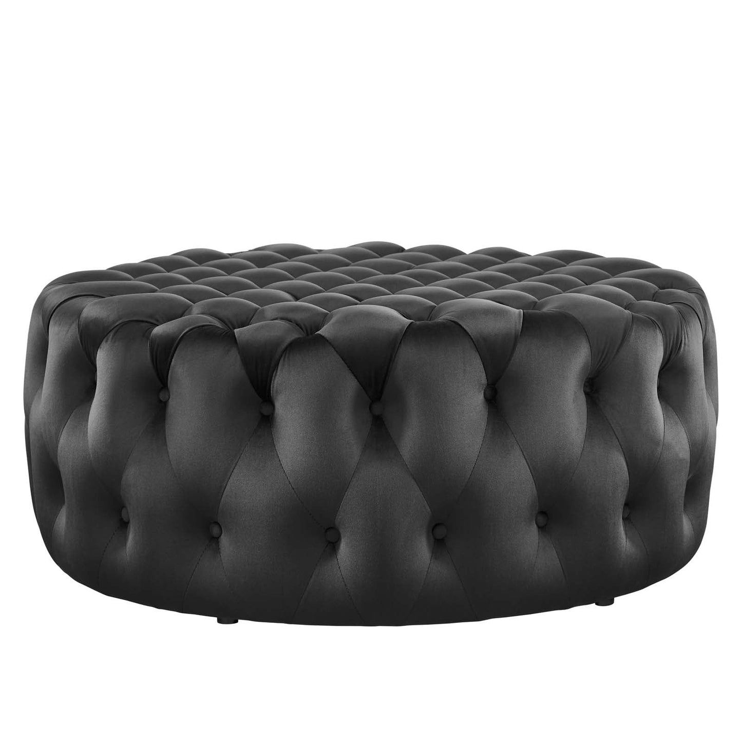 Amour Tufted Button Large Round Performance Velvet Ottoman Black EEI-5469-BLK
