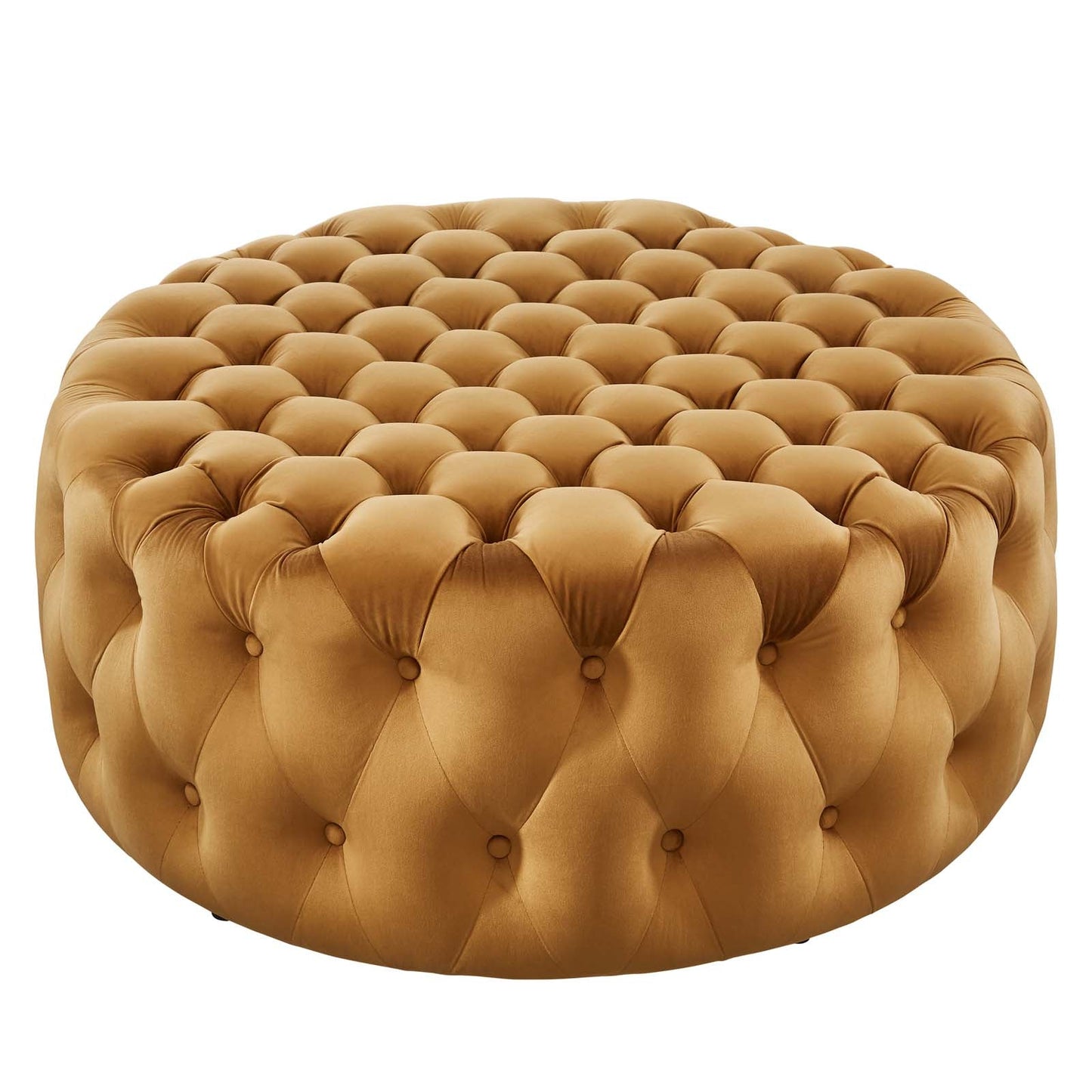 Amour Tufted Button Large Round Performance Velvet Ottoman Cognac EEI-5469-COG