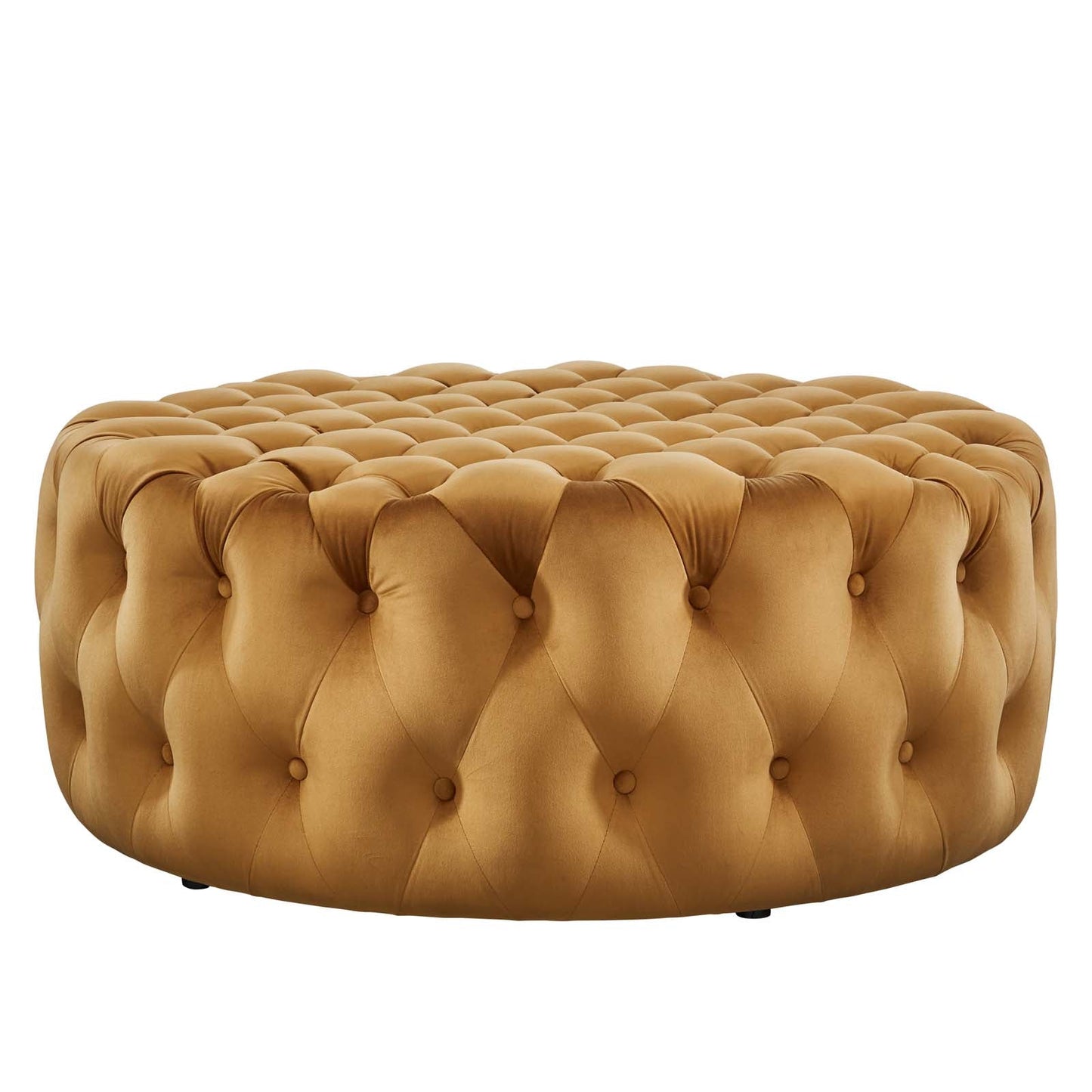 Amour Tufted Button Large Round Performance Velvet Ottoman Cognac EEI-5469-COG