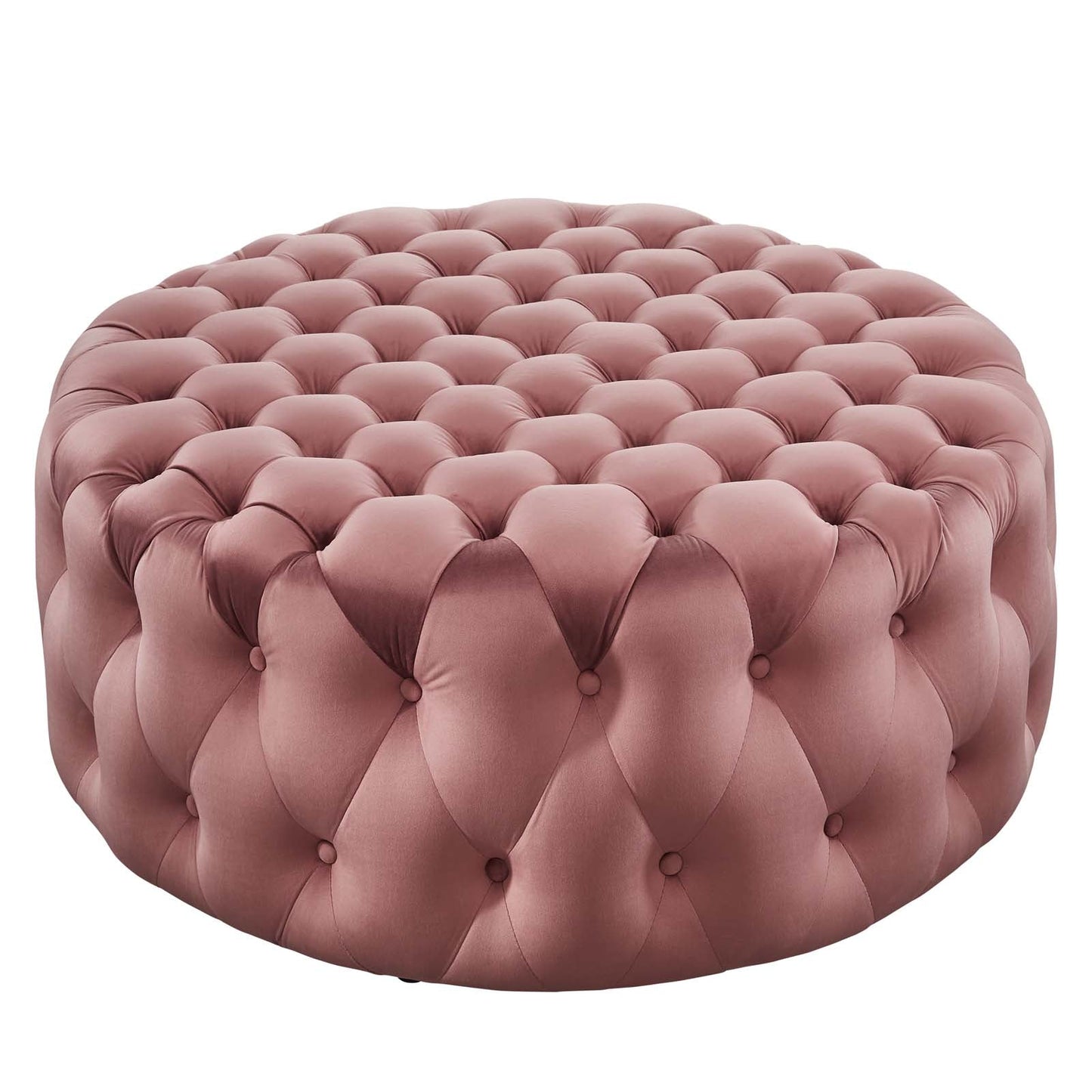 Amour Tufted Button Large Round Performance Velvet Ottoman Dusty Rose EEI-5469-DUS