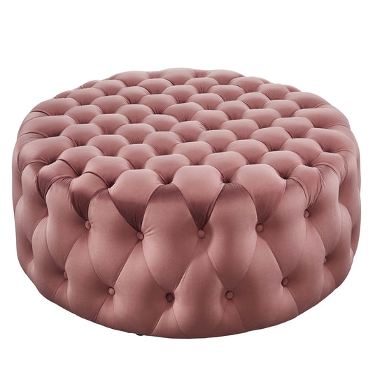 Amour Tufted Button Large Round Performance Velvet Ottoman Dusty Rose EEI-5469-DUS