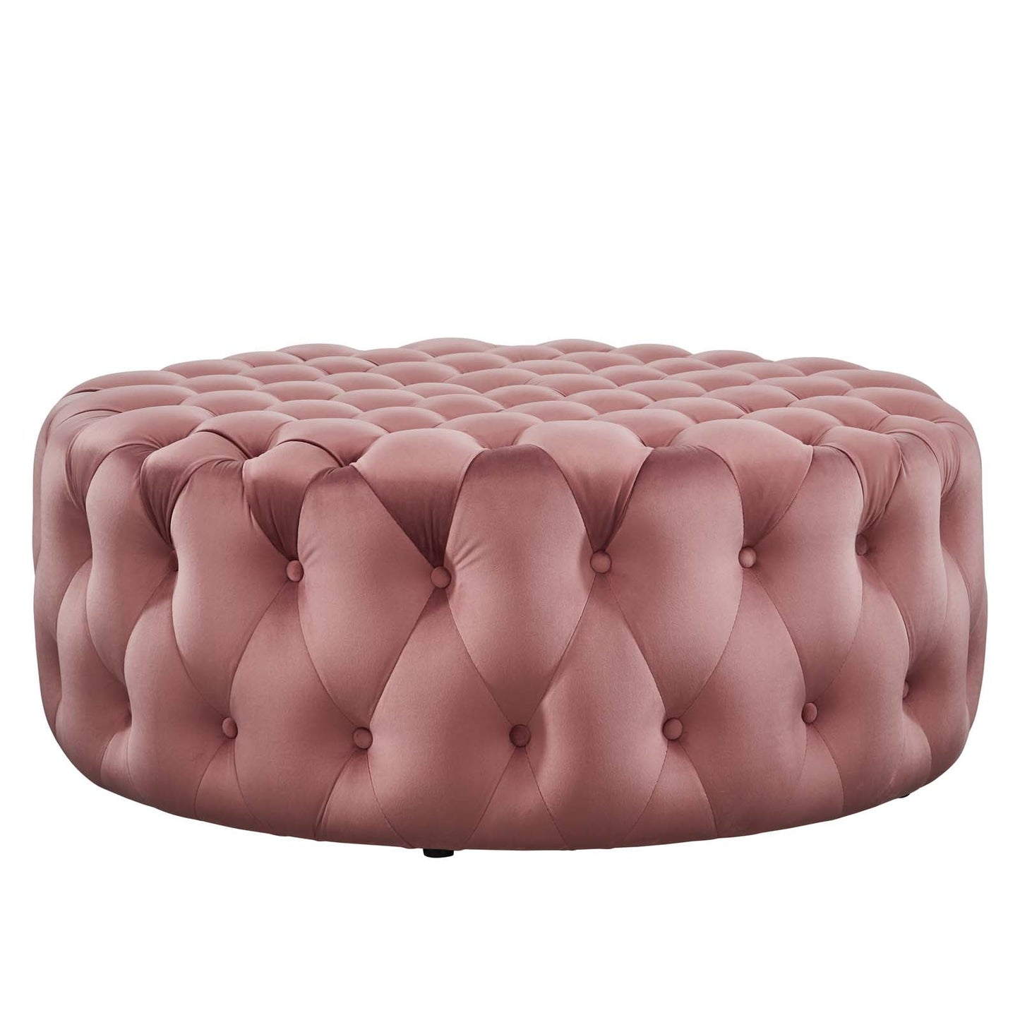 Amour Tufted Button Large Round Performance Velvet Ottoman Dusty Rose EEI-5469-DUS