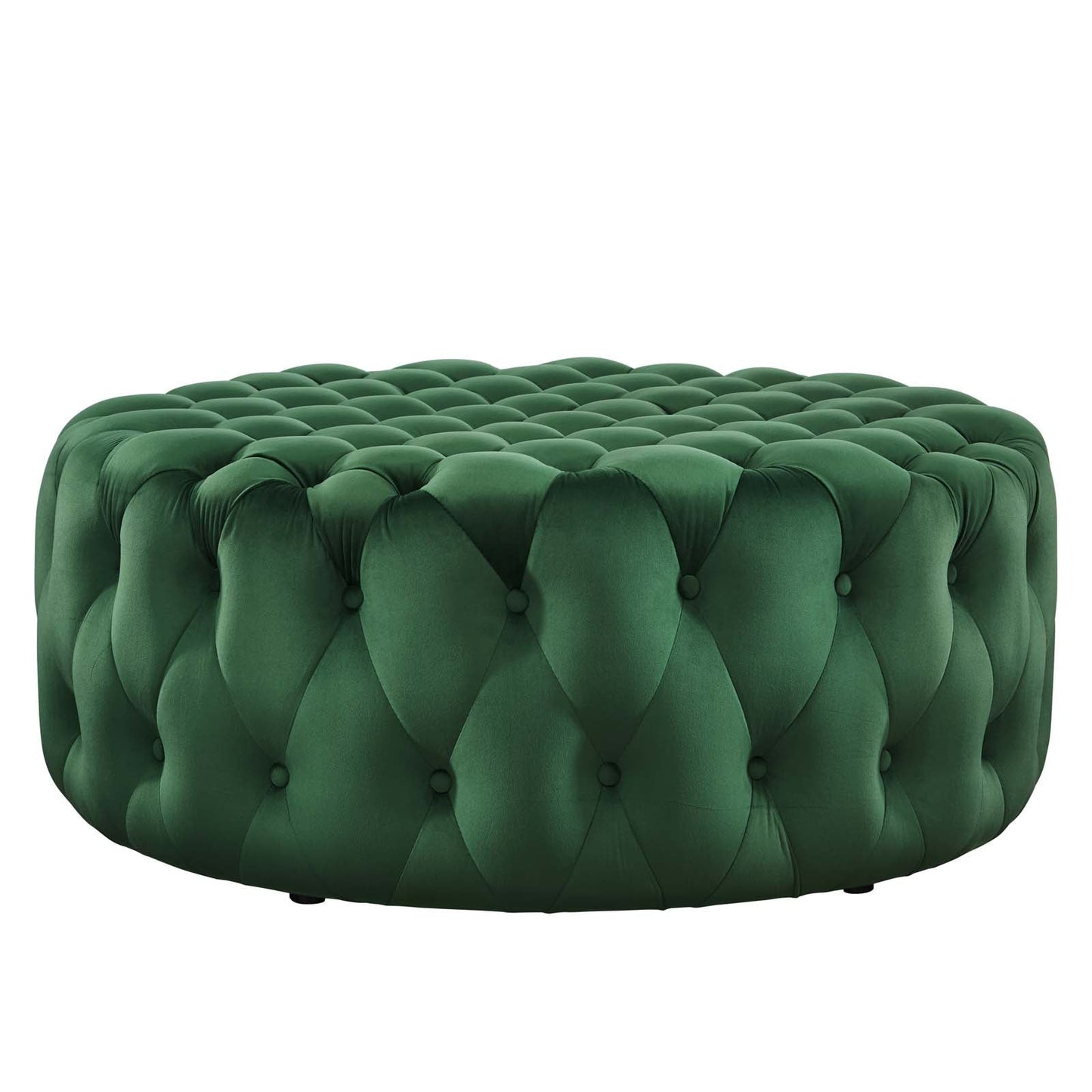 Amour Tufted Button Large Round Performance Velvet Ottoman Emerald EEI-5469-EME