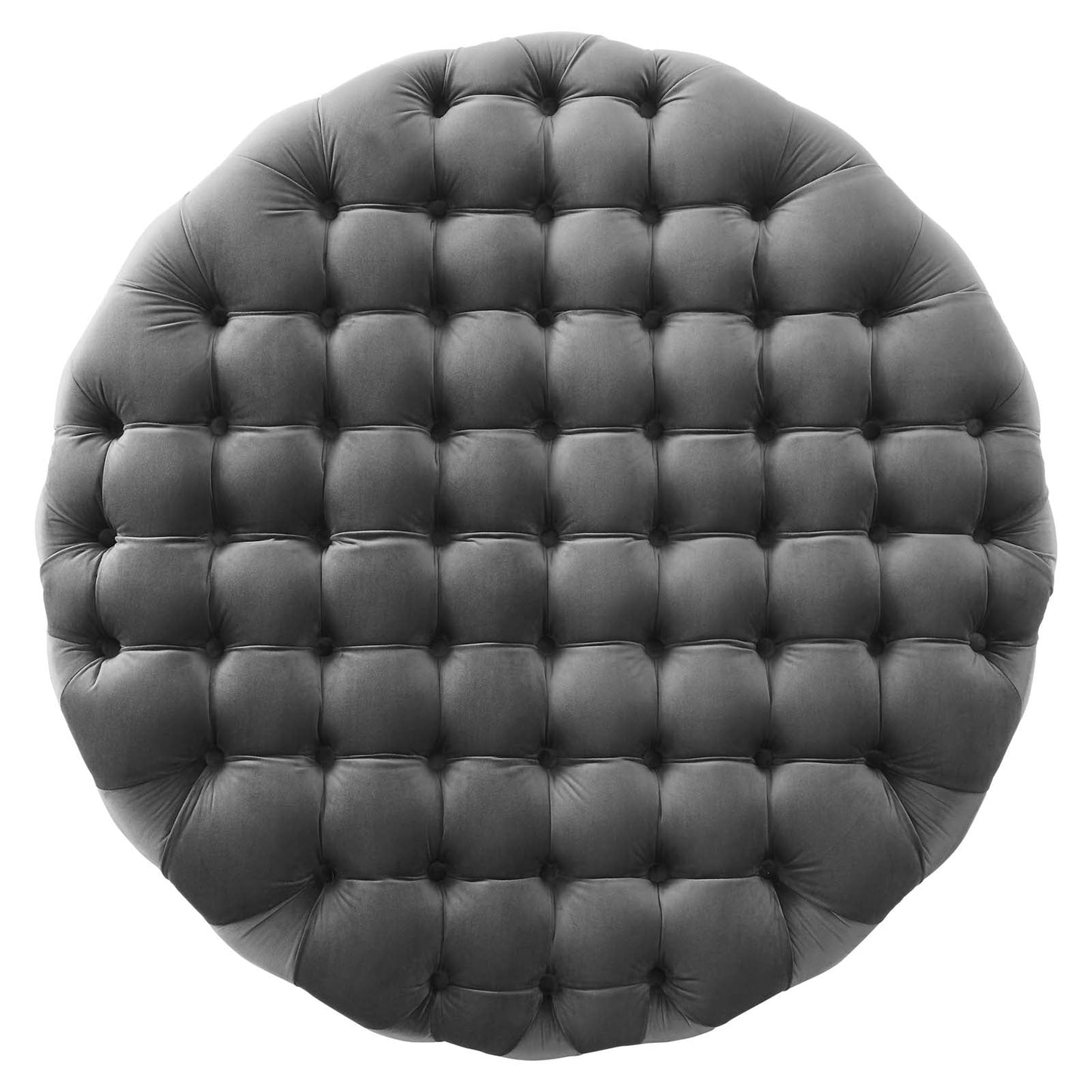 Amour Tufted Button Large Round Performance Velvet Ottoman Gray EEI-5469-GRY